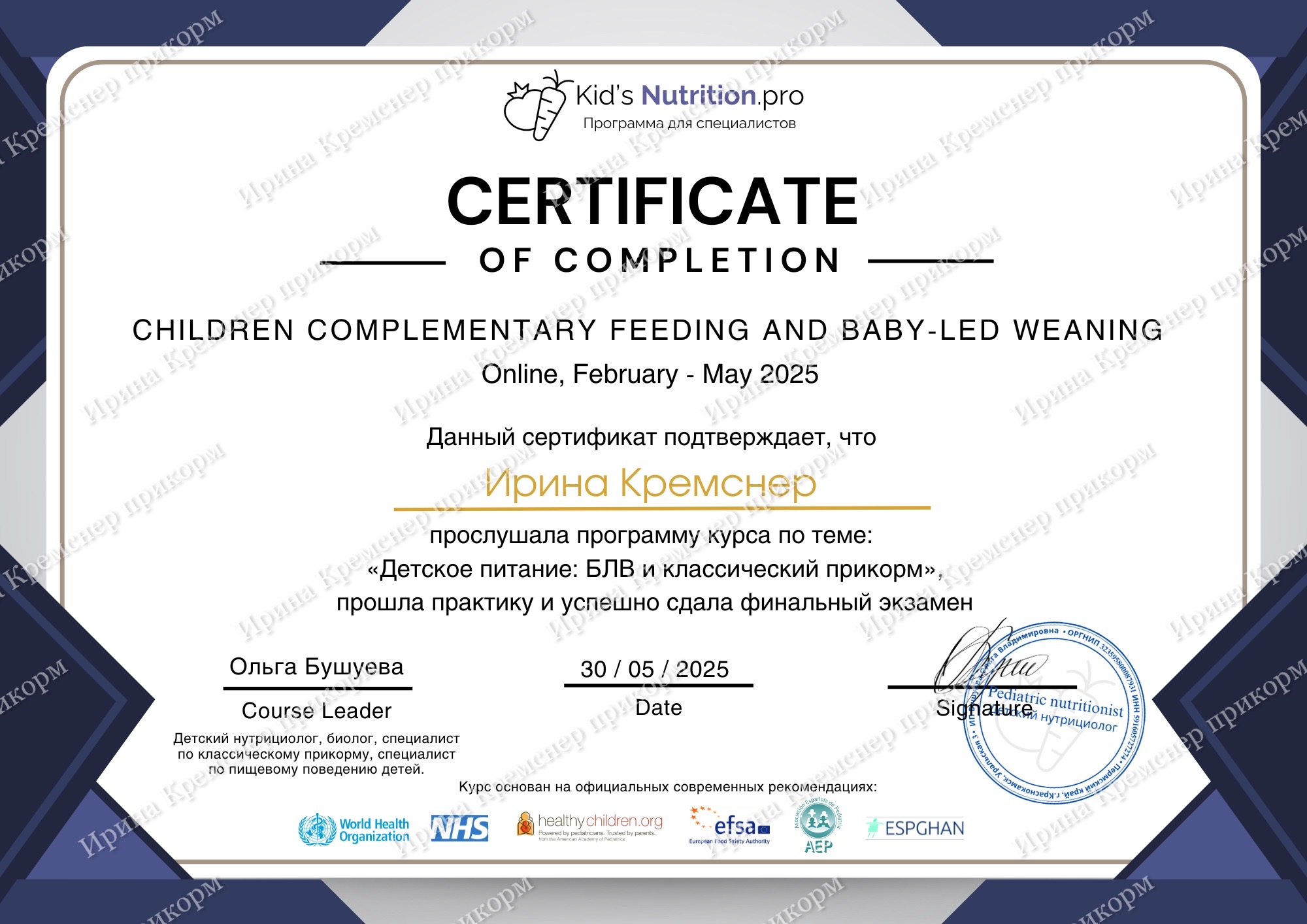 Bushueva Complementary Feeding Up to One Year